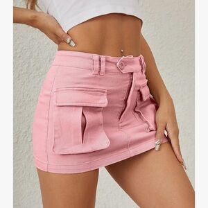Pink Mini Cargo Y2K Button Denim Skirt
